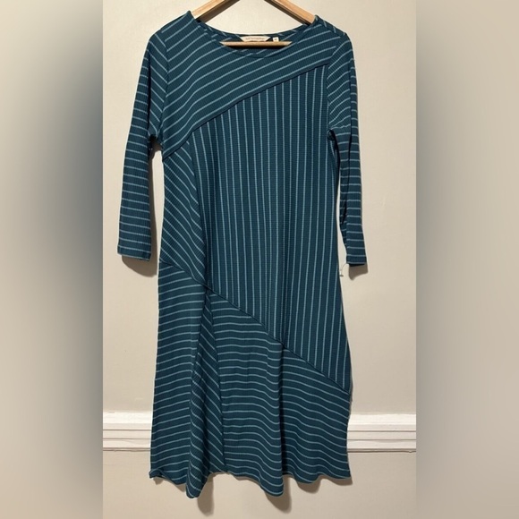 Soft Surroundings Green Stripe Ribbed Knit Dress Size 1X - Picture 1 of 6